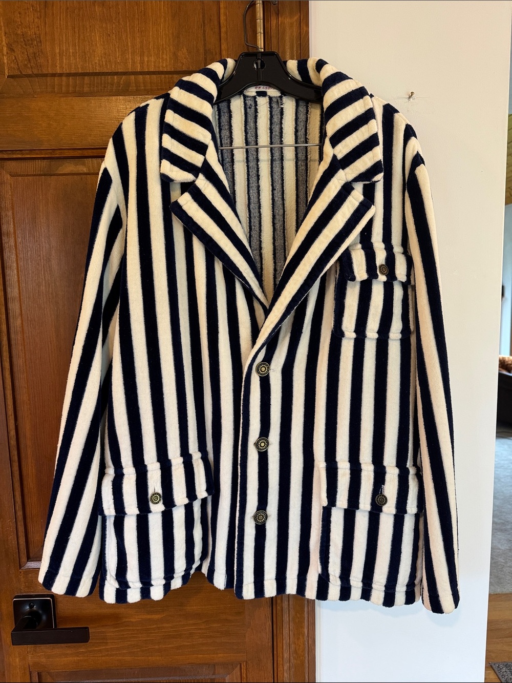 Striped Navy and Cream Men's Blazer Jacket